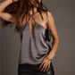 Elegant Deep V Neck Halter Camisole for Women Criss Cross Strap Silky Satin Sleeveless Sexy Party Casual Summer Top