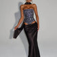 Sequins Sexy Dress Set Women Sparkle Scarf Collar Crop Tops And Maxi Skirt Elegant Club Party Satin Skirt Matching Set