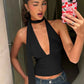 Tie Up Deep V Backless Sexy Crop Tops for Woman Tanks Club Wear Halter Top Summer 2025 Woman Clothing