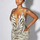 Sequins Patchwork 2 Piece Set Woman Zebra Stripes Swing Collar Backless Tank Tops+Mini Skirts Street Wild Style Suits