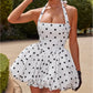 Women Fashion Cocktail Mini Dress Solid/Dots Print Halter Neck Bubble Dress Tie Up A Line Dress Sexy Corset Club Dresses