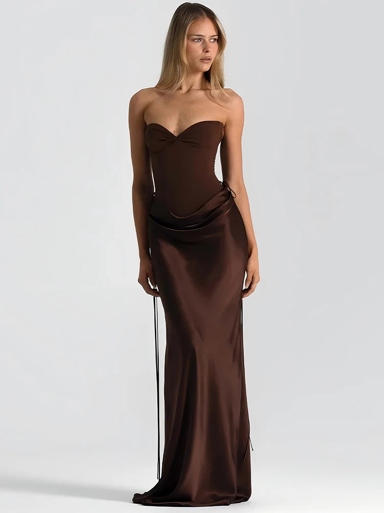 Off-shoulder Backless Sexy Maxi Dress Women Gown Elegant Patchwork Strapless Sleeveless Bodycon Club Party Long Dress