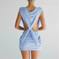 Women Backless Deep V Twist Knot Bodycon Mini Dress Sleeveless Ruched Waist Cutout Slim Party Vacation Tight Dress