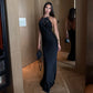 Satin Backless Maxi Dresses Woman Wedding Party Attire Elegant Sexy Birthday Dress for Photoshoot