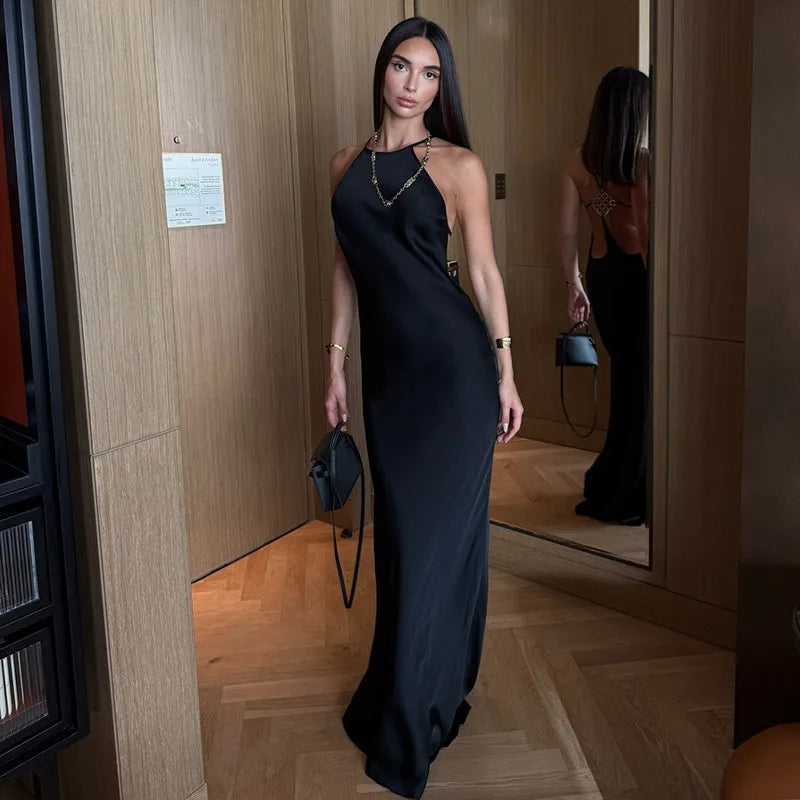 Satin Backless Maxi Dresses Woman Wedding Party Attire Elegant Sexy Birthday Dress for Photoshoot