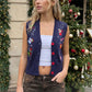 Women Christmas Embroidery Knit Waistcoat V Neck Sleeveless Button Front Cropped Sweater Vest Patterns Xmas Daily Wear