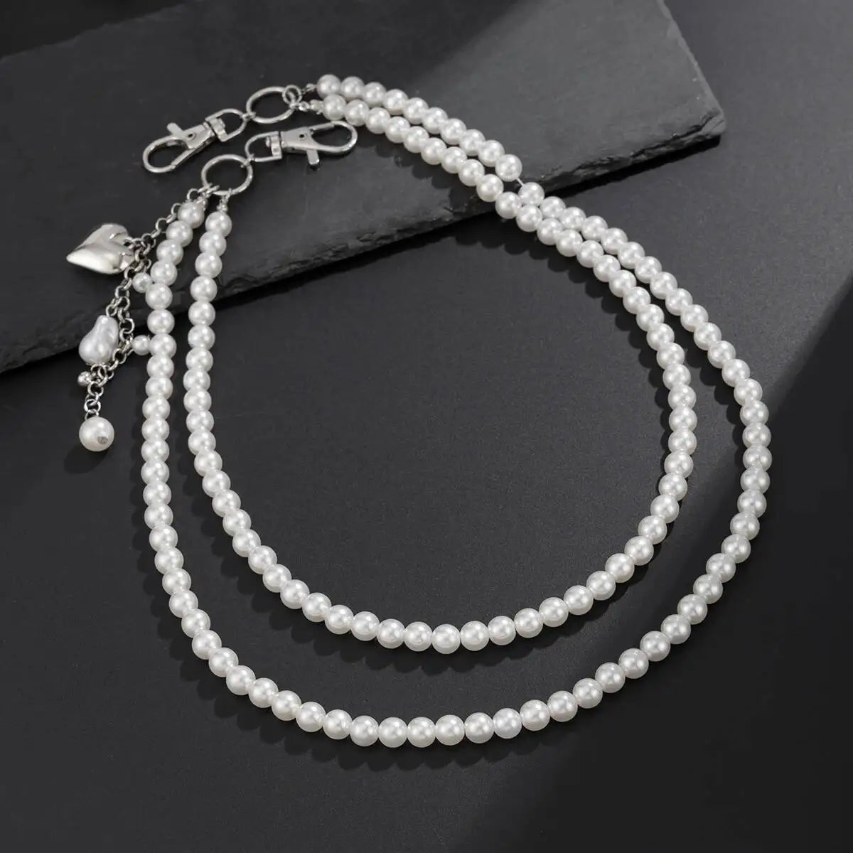 Exquisite Baroque Imitation Pearl Wallet Belt Chain Keychain Men Women Fashion HipHop Heart Pendant Jeans Chain Jewelry