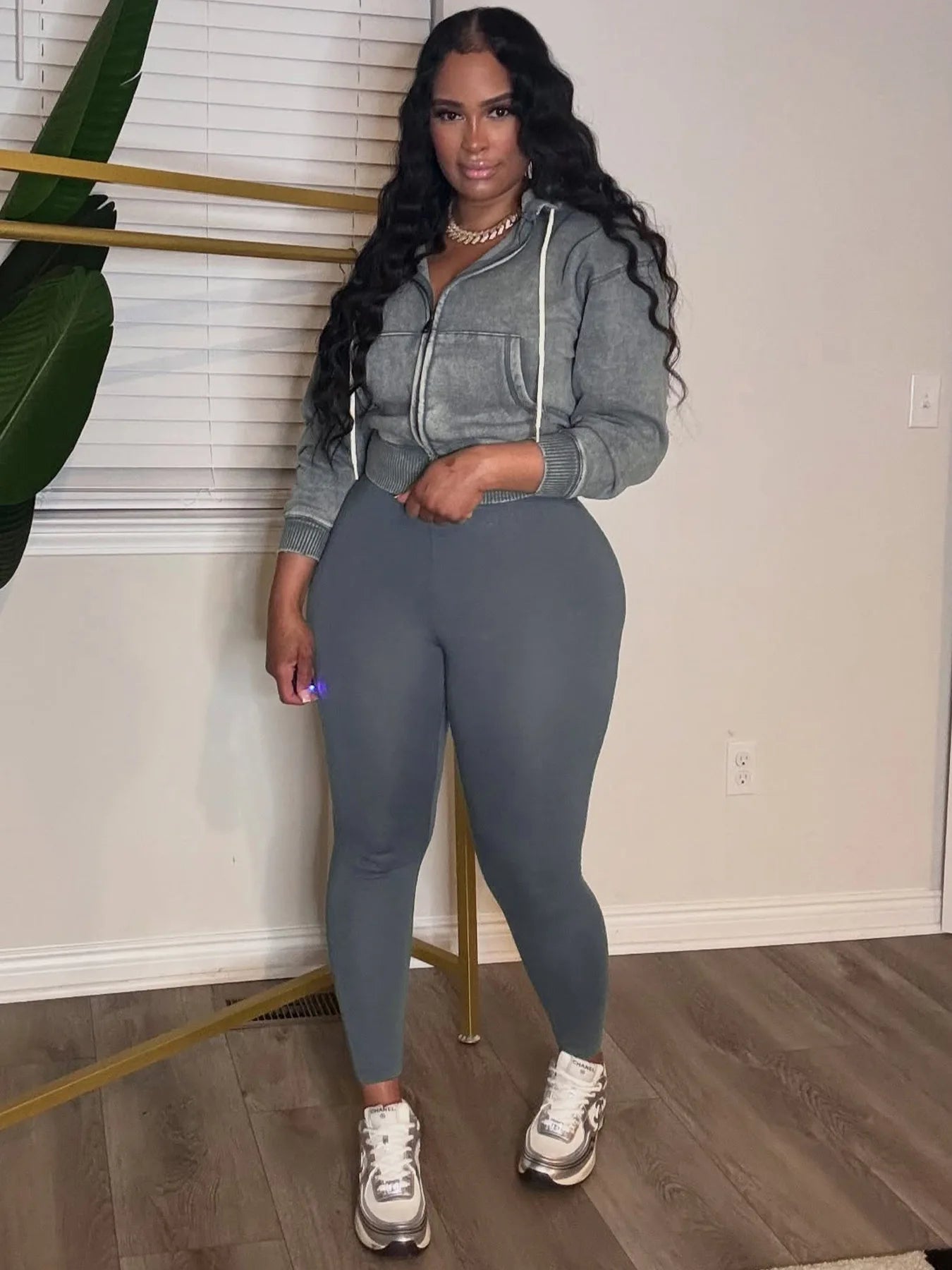 Autumn Trend 2Piece Set Woman Drawstring Simple Washed Style Hooded Jacket+Solid Yoga Pants Daily Casual Sporty Tracksuit