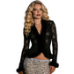Women Y2K Faux Fur Trim Mesh Cardigan Long Sleeve V Neck Open Front Cropped Sheer Jacket Club Party Outerwear Tops