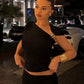 Fashion Summer T Shirts for Woman Hardwear Detail One Shoulder Ruched Asymmetrical Crop Tops