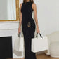 Turtleneck Sleeveless Sexy Maxi Dress Women Gown Elegant Black Metal Buckle Ruched Bodycon Club Party Long Dresses
