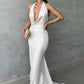 Halter Deep V Neck Backless Maxi Dress Women Sleeveless Temperament Fishtail Dress Ladies Elegant Sexy Party Dress