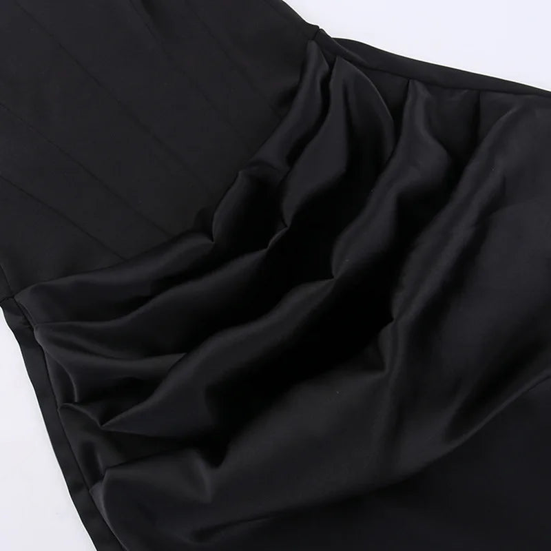 Strapless Corset Maxi Long Dress Black Satin Evening Party Dresses Women High Quality Night Luxury Elegant