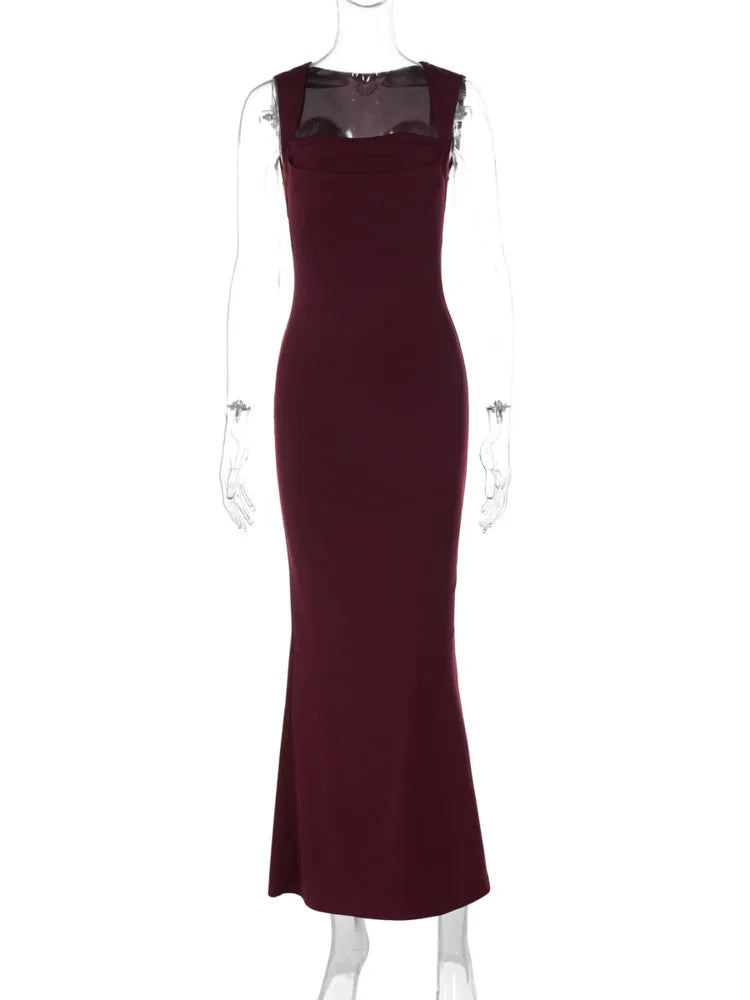 Square Collar Sleeveless Sexy Maxi Dress For Woman Fashion Spring Summer New High Waist Bodycon Club Party Long Dress