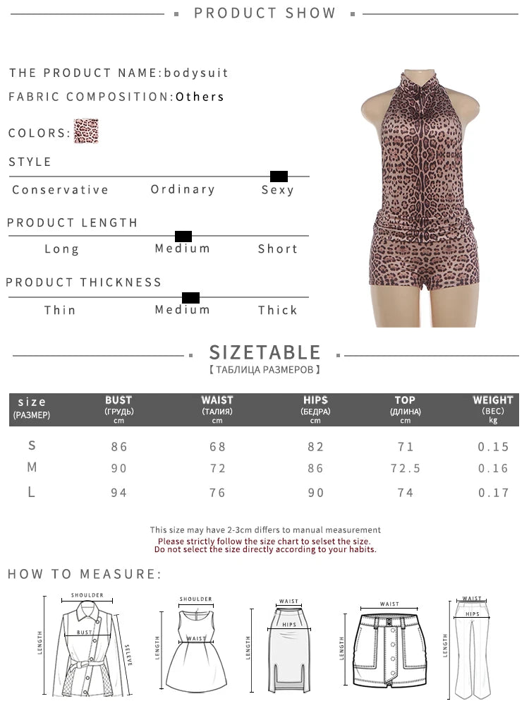 Sexy Backless Rompers Woman Leopard Print Halter Sleeveless Skinny Peach Hip Hot Girls High Street Fashion Playsuits
