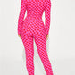 Women Valentines Sexy Heart Print Long Sleeve Slim Fit Romper Pajamas Holiday Bodycon Button Up Jumpsuit Cute Pjs