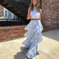 Vintage Polka Dot Halter Back Tie 2 Piece Matching Set Women Sleeveless Crop Top Tiered Layer Ruffle Long Skirt Summer