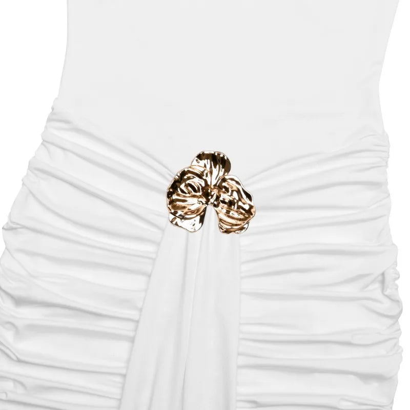 Halter Backless Draped Mini Dress Black White Dresses Woman Clothing Sexy Night Club Outfits