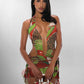 Peach Butt Colorful Print Dress Women Tassel Ruffles Halter Bandage v-Neck Backless Patchwork Mesh Sexy Midnight Bodycon