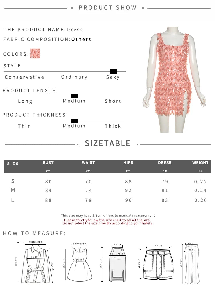 Fashion Sequins Tassel Mini Dress Women Summer New Trend Square Collar Sleeveless Backless Splits Hem Midnight Outfits