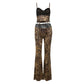 Leopard Print Pantsuit Womens Club Outfit Summer 2025 Two Piece Set  Lace Trim Cami Top and Flare Pants