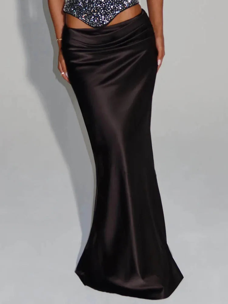 Sequins Sexy Dress Set Women Sparkle Scarf Collar Crop Tops And Maxi Skirt Elegant Club Party Satin Skirt Matching Set