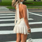 Women Elegant Mini Dress Summer Trend Lace-Up Halter Turtleneck Backless Tierred Design Birthday Party Style Bodycon