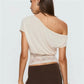 Women's Summer Tops Stylish Solid Color Floral Lace Patchwork Off One Shoulder Slim Fit Blouse for Casual Daily Wear