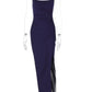 Square Collar Backless Sexy Maxi Dress Women Elegant Spaghetti Strap Sleeveless High Split Bodycon Club Party Dress