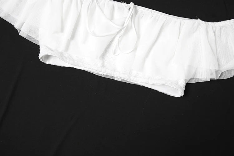 Elegant 2Piece Set Women Tierred Patchwork Bandage One Shoulder Tops+Irregular Hem Ruffles Skirts Vacation Chic Suits