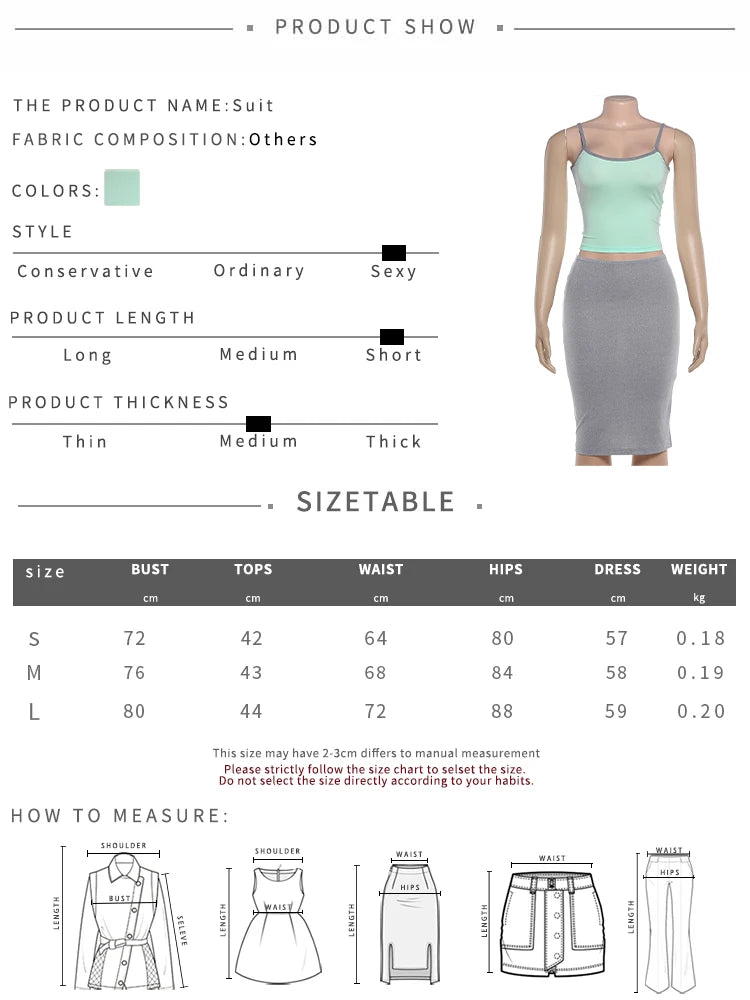 Chic Trend 2 Piece Set Women Fashion Low-Neck Line Patchwork Camisole+Skinny Skirts Sexy Simple Party Street Clubwear