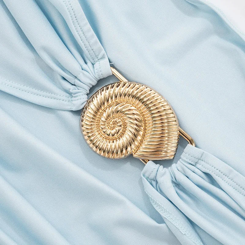 Hardwear Detail Tube Dress Sexy Resort Wear Blue Strapless Backless Ruched Mini Dresses for Woman Summer