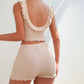 Women's Summer Loungewear Set Sleeveless V-Neck Ruffled Crop Tank Tops with Mini Bow Shorts 2 Pieces Sleepwear