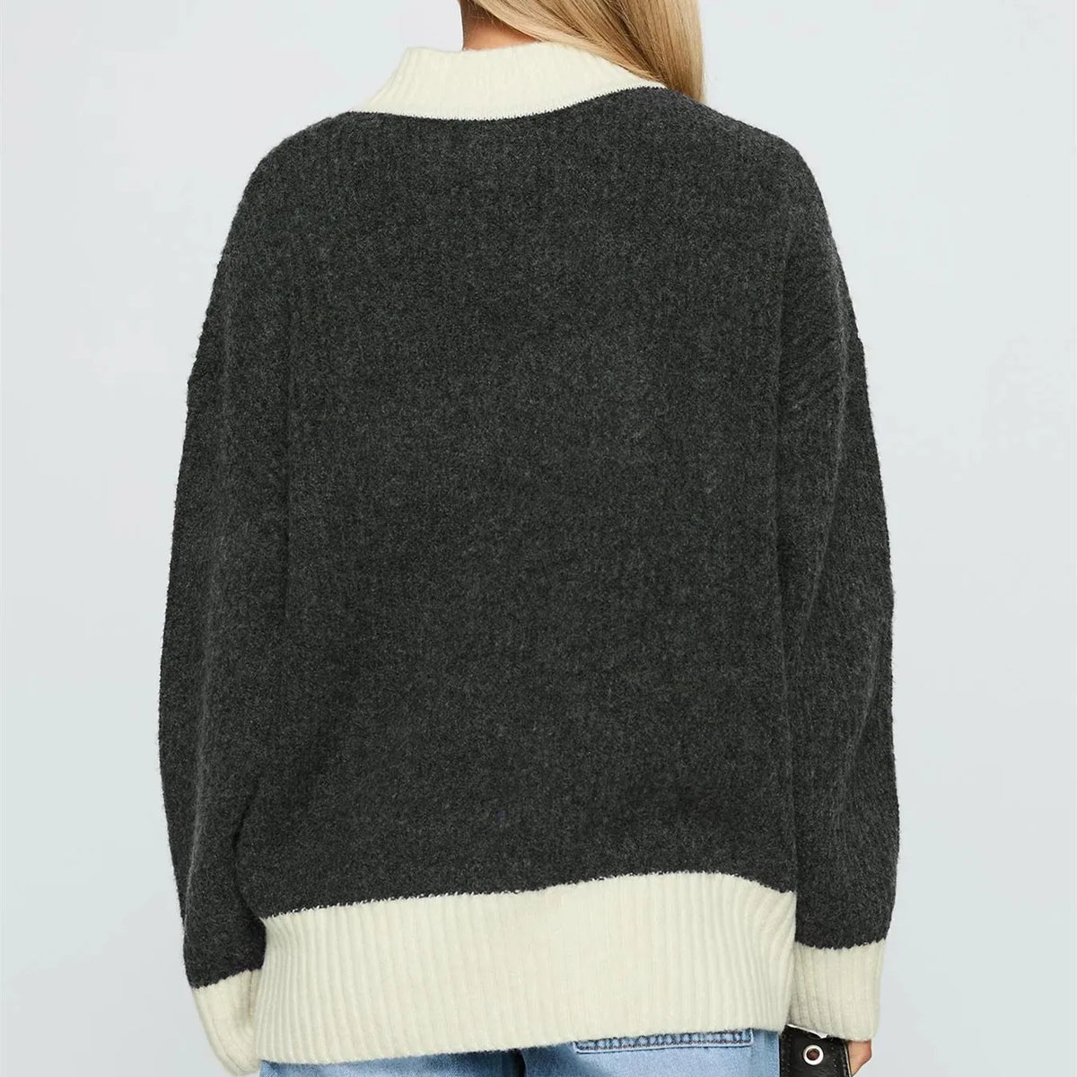Casual Autumn Winter Women Sweater Korean Fashion Color Patchwork Solid O-Neck Loose Long Sleeve Pullovers Knitted Tops
