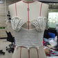 Sexy Pearls Knit Tube Top Lady Chic Beach Sleeveless Hollow Out Slim Fit Short Tops Summer Women Holiday Beachwear