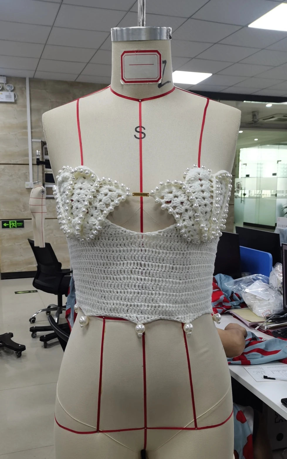 Sexy Pearls Knit Tube Top Lady Chic Beach Sleeveless Hollow Out Slim Fit Short Tops Summer Women Holiday Beachwear