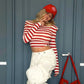Red and White Striped Long Sleeve Crop Top Street Fashion T Shirt for Woman Autumn Clothes 2026