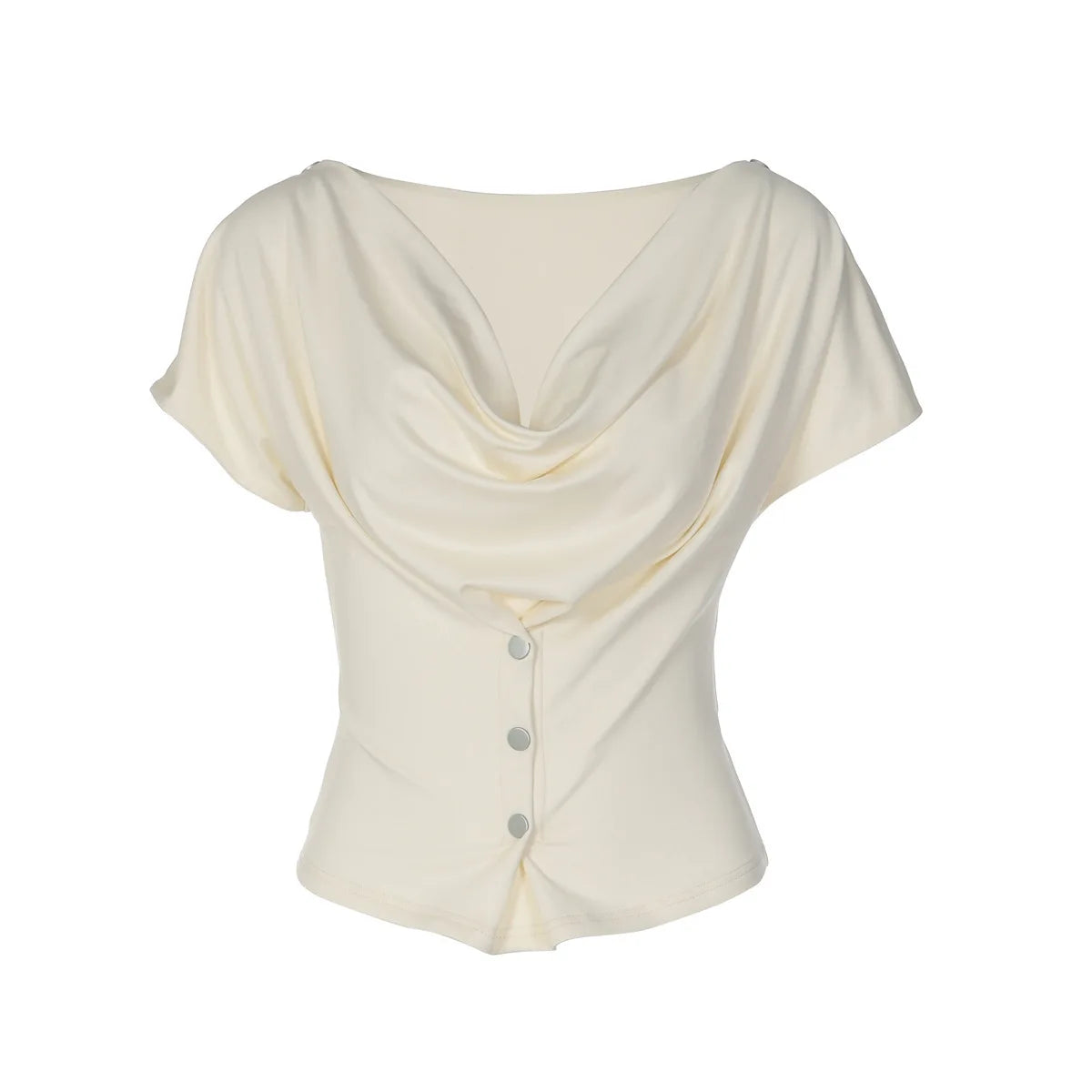 Button Cowl Neck Short Sleeve Summer Tops for Women Clothes Fashion 2026 Womans Shirts