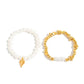 2Pcs/Set Elegant Imitation Pearl Bracelet for Women Bohemian Elastic Rope Chain Bracelet with Heart Pendant Jewelry Gift