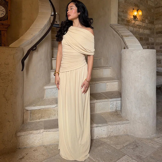 One Shoulder Ruched Long Maxi Dress Elegant Dresses for Woman for Party Evening Gown