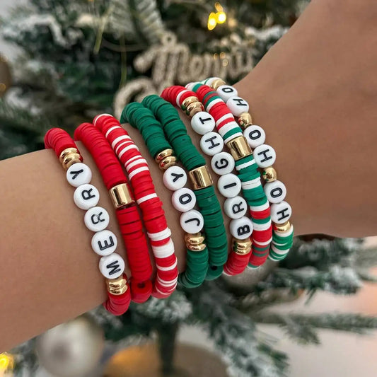 Exquisite Cute Christmas Series Stacking Bracelet Women Trendy Creative Soft Ceramic Acrylic CCB Bracelets Party Jewelry