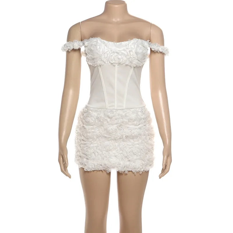 3d-Flower Off Shoulder Backless Mini Dress Sexy White Party Dresses Woman 2026