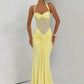 Halter Backless Sexy Maxi Dress Women Fashion Patchwork Off-shoulder Sleeveless Ruched Draped Bodycon Club Party Dress