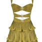 Women Sequin Starfish Mini Dress Spaghetti Strap Cut Out Layered Ruffle Dress Sparkly Y2k Short Cami Dress Party