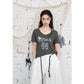 "66" Number Print Ruched Baby Tee, Curved Hem Fitted T-Shirt
