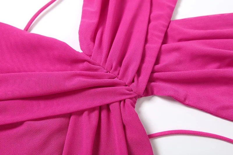 Hollow Backless Split Maxi Dresses Sexy Mesh Sheer Long Party Dress Woman Elegant Resort Wear