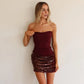 Sequined Patchwork Strapless Backless Mini Dress Burgundy Summer Party Dresses Sexy Outfits Woman Club Wear