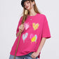 Women's Oversized T-Shirt with Colorful Heart Graffiti, Artistic Liquid Heart Print Tee for Summer, Chic Casual Cotton T
