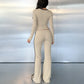 2 Piece Set Black Side Strip Long Sleeve Top and Flare Pants Sports Casual Fall Outfits Woman Loungewear Sets