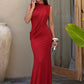 High Neck Draped Ruched Maxi Dress Women Elegant Sleeveless Bodycon Evening Club Party Long Dress Female Cocktail Gown